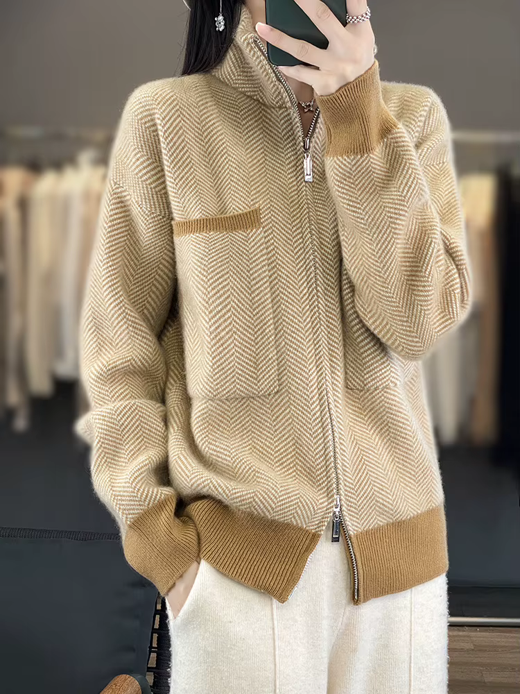 100% laine mérinos femmes pull décontracté col roulé fantaisie cour Cardigan femme tricots à manches longues cachemire pardessus vêtements hauts