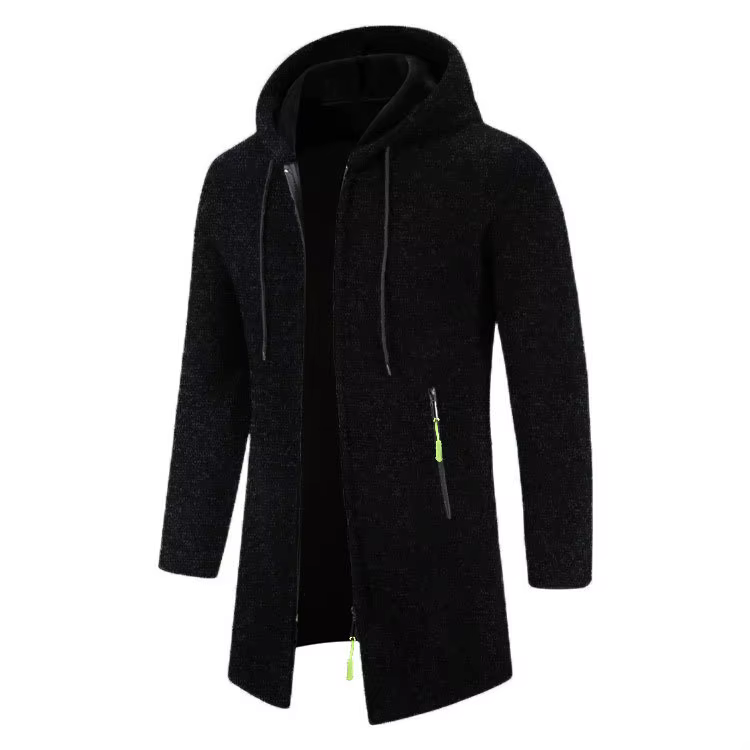 Sweat-shirt à capuche pour homme, manches longues, fermeture éclair, surdimensionné, haut d'hiver, manteau, pull noir