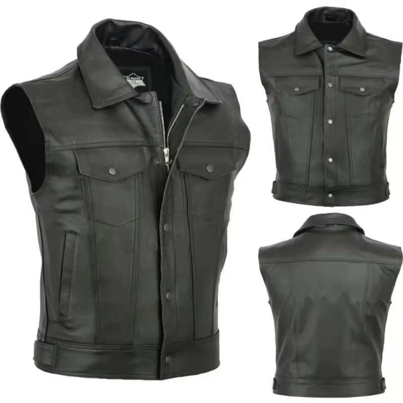 Gilet en cuir PU pour hommes, gilet de moto décontracté avec boutons, gilet en cuir pour moto, vestes sans manches de haute qualité pour hommes