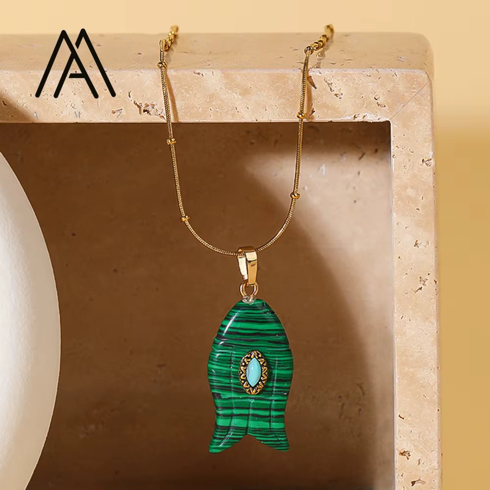 Collier en forme de poisson améthyste naturelle Malachite pendentif colliers bohème Mini collier Style unisexe usage quotidien de fête bijoux