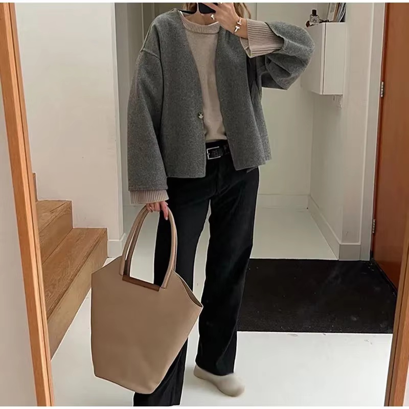 Cardigan à col en V, manteau à bouton unique, mode européenne et américaine 2025, manteau décontracté ample pour femmes