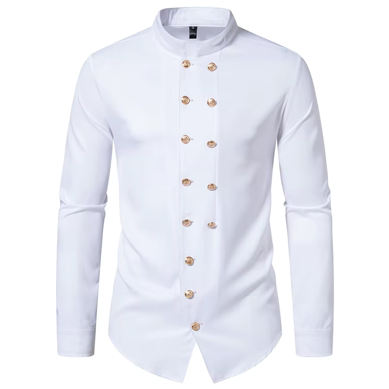 Chemises à manches longues pour hommes, col Henry à double boutonnage, vêtements décontractés pour hommes, chemise Hemd zones me, S42