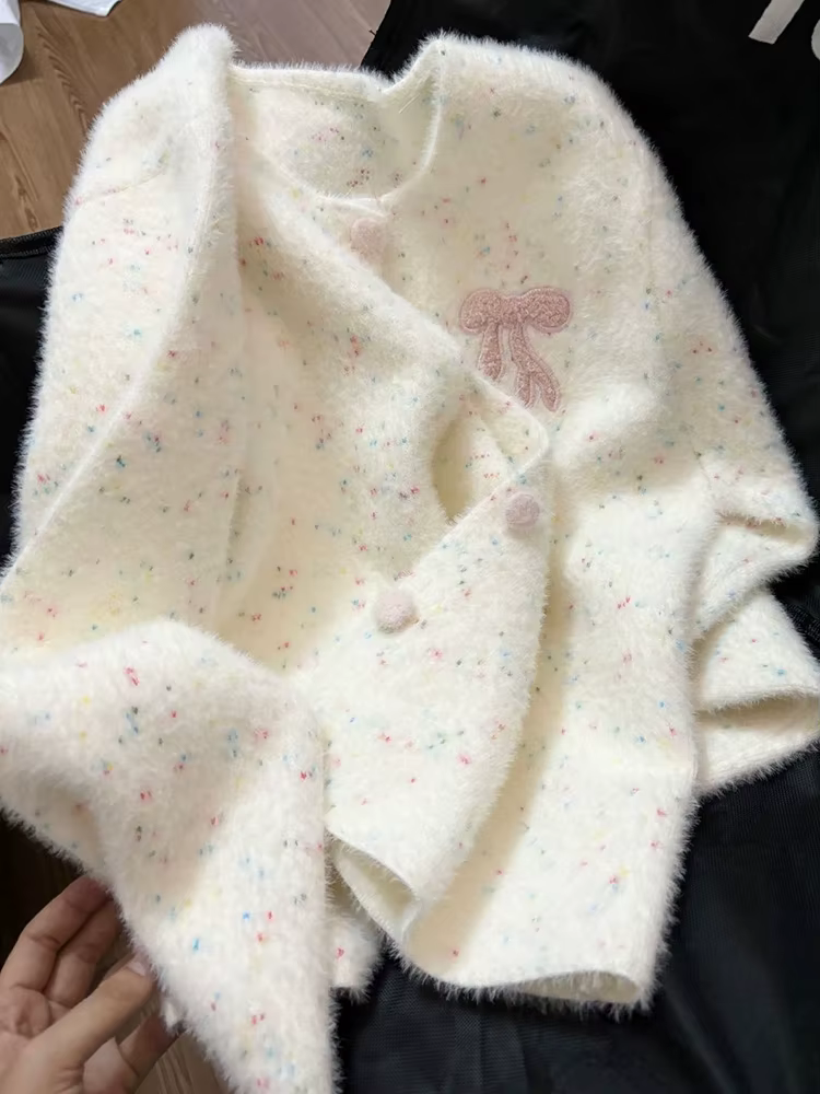 Cardigan à pois avec nœud doux pour femme