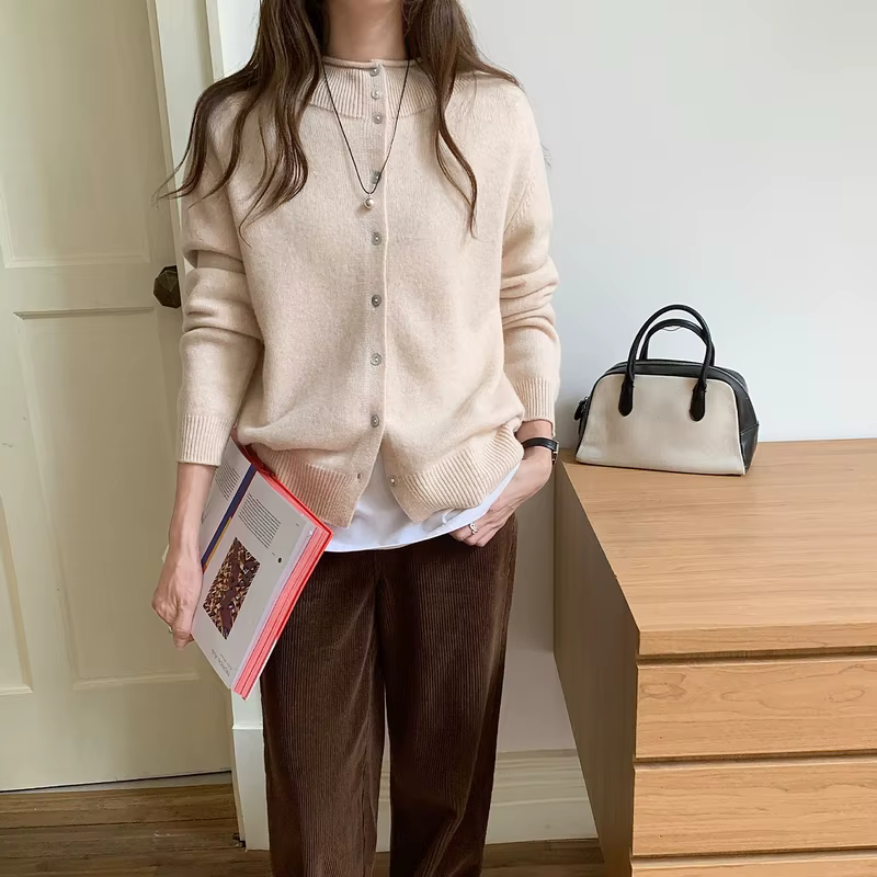 LDZWSM 100% laine haute qualité tricot pull demi-col roulé Cardigan manteau automne et hiver nouvelle mode féminine B3153016