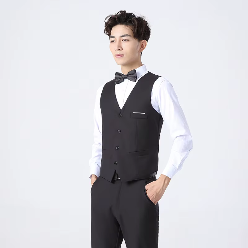 Gilet de costume pour hommes, coupe cintrée, vêtements de travail pour garçons d'honneur, affaires décontractées, Style coréen, uniforme de groupe de chœur en Fiber de Polyester, printemps-automne