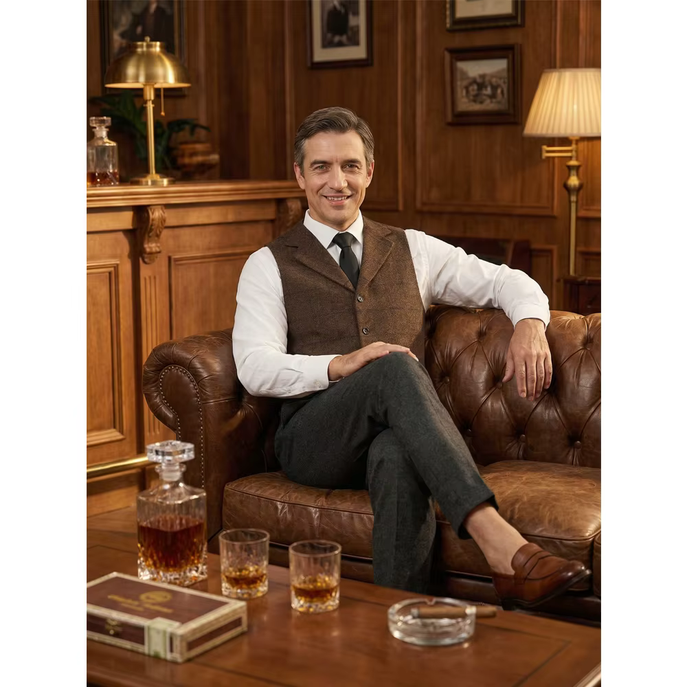 Gilet vert pour hommes, gilet en laine Tweed, coupe cintrée, costume à carreaux à revers, gilet de smoking en Tweed à chevrons, pour mariage personnalisé, 2019