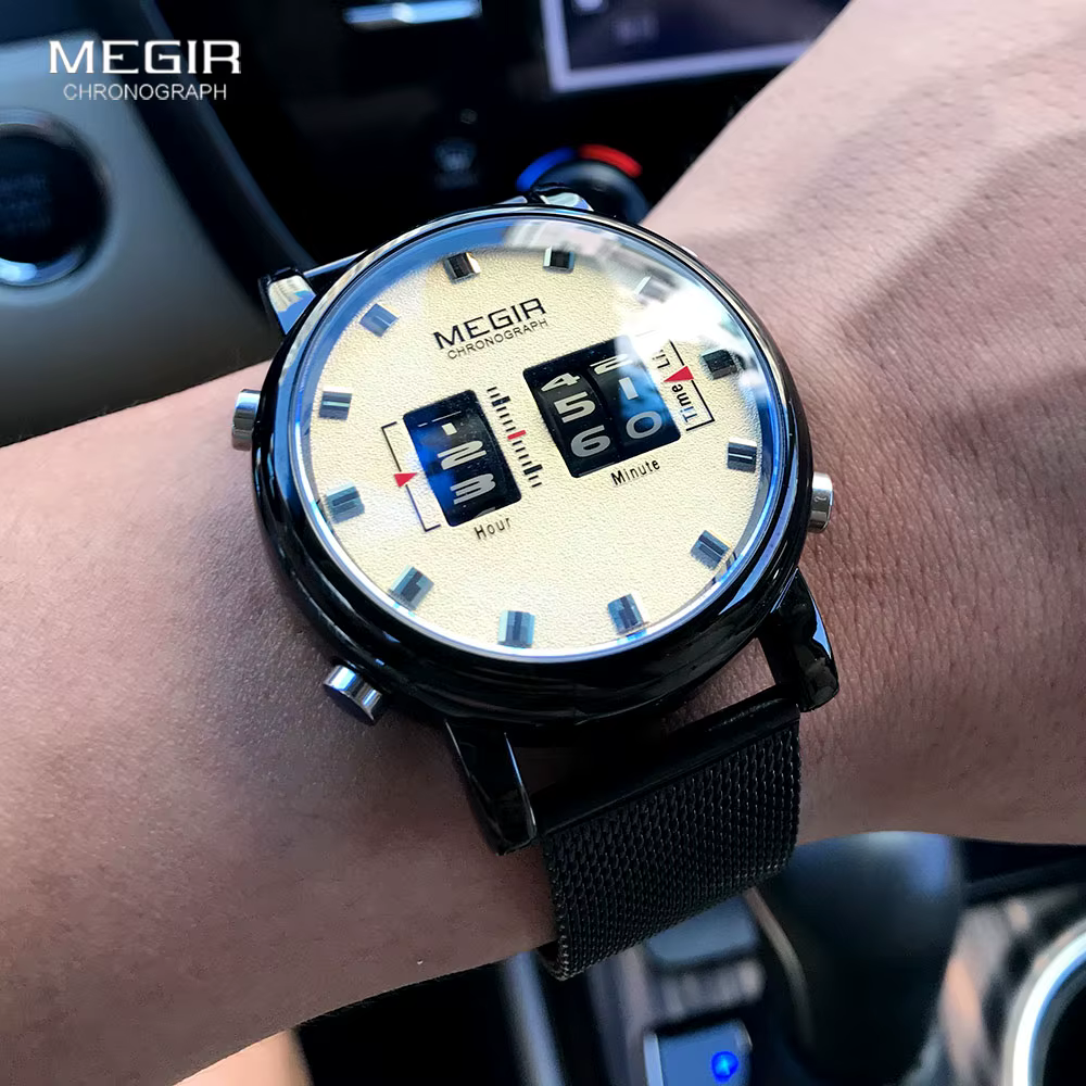 MEGIR 2020 nouvelles montres de luxe hommes Sport militaire rouleau pointeur montre à Quartz homme mode acier inoxydable maille bracelet montre-bracelet