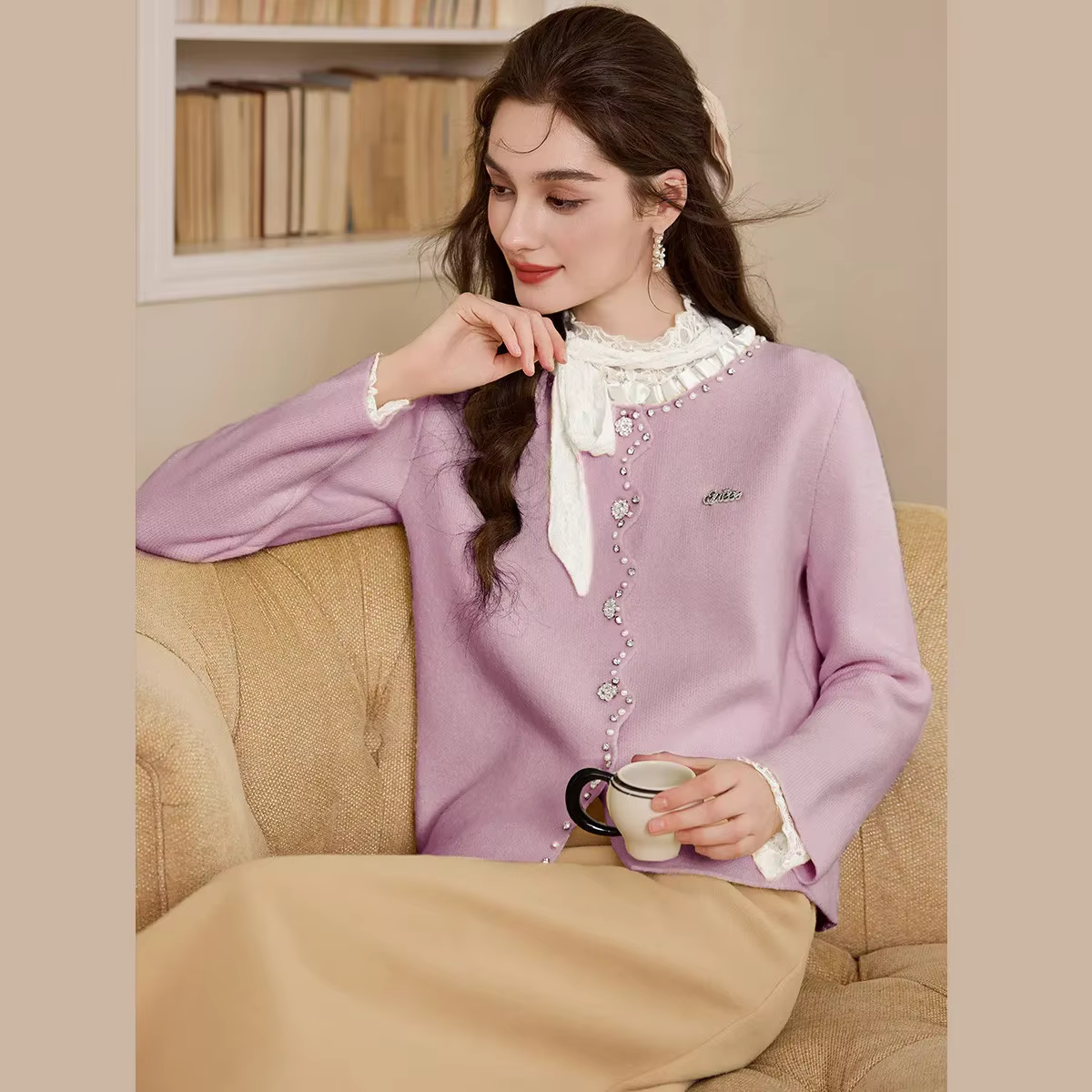 LOUIS YAO – pull en tricot perlé pour femme