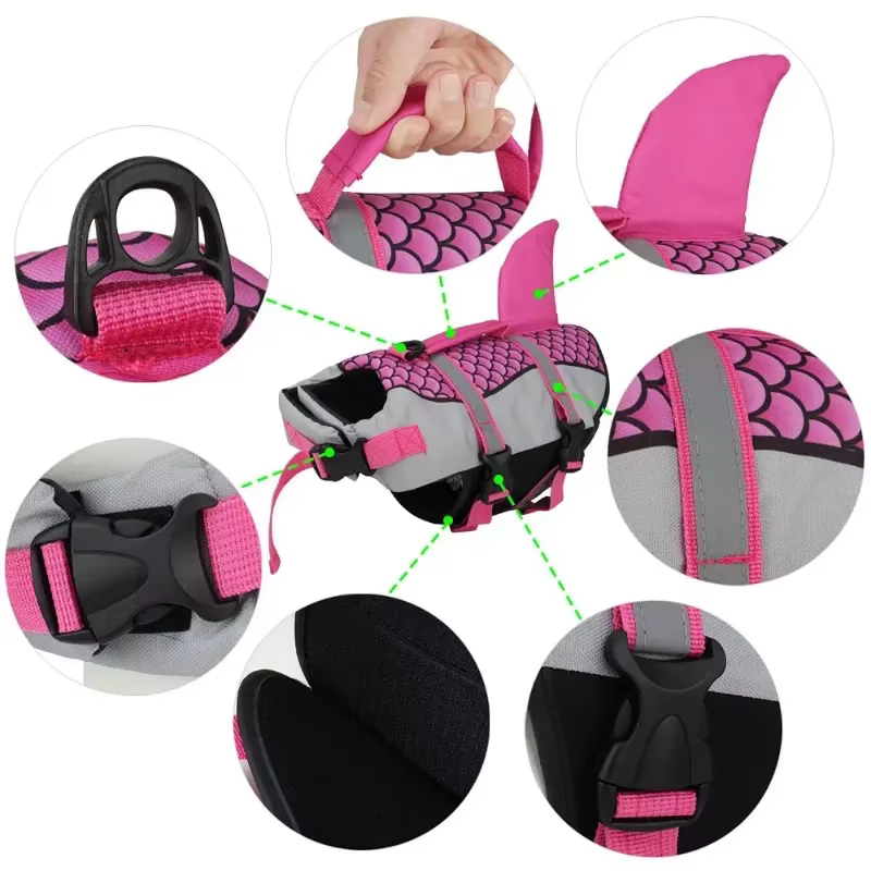 Gilet de sauvetage pour chien requin, flottabilité améliorée, vêtements de natation pour petits chiens, gilet de sécurité avec poignée pour Costume de surf pour chien de taille moyenne et grande