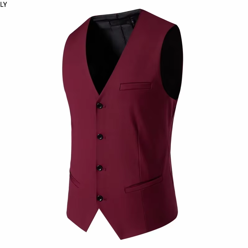 Gilet de costume pour hommes, intelligent, décontracté, sans manches, simple boutonnage, couleur unie, costume formel pour mariage, printemps, été, automne