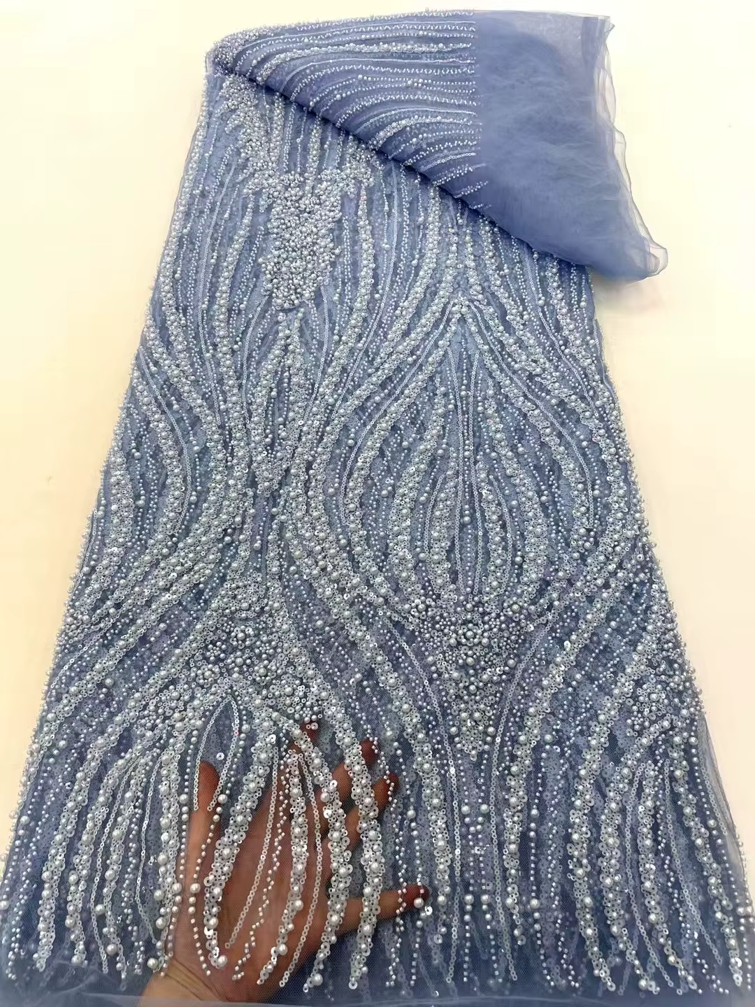 Tissu en dentelle perlée brodée en maille française, paillettes nigérianes 2025, robe de mariée, matériel de couture, luxe,