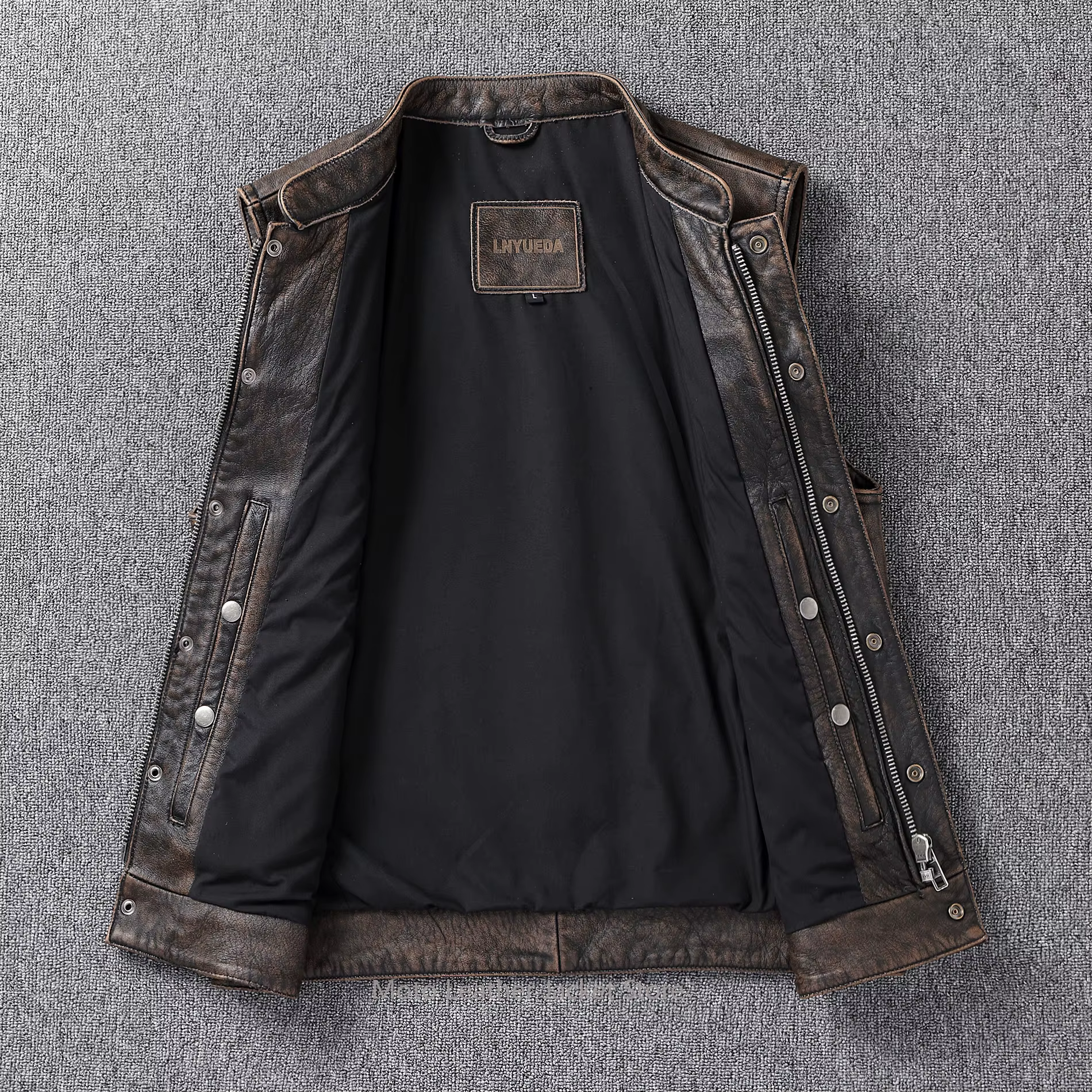 Gilet de motard vintage en cuir de vachette première couche vieilli pour homme – Veste de moto en cuir véritable