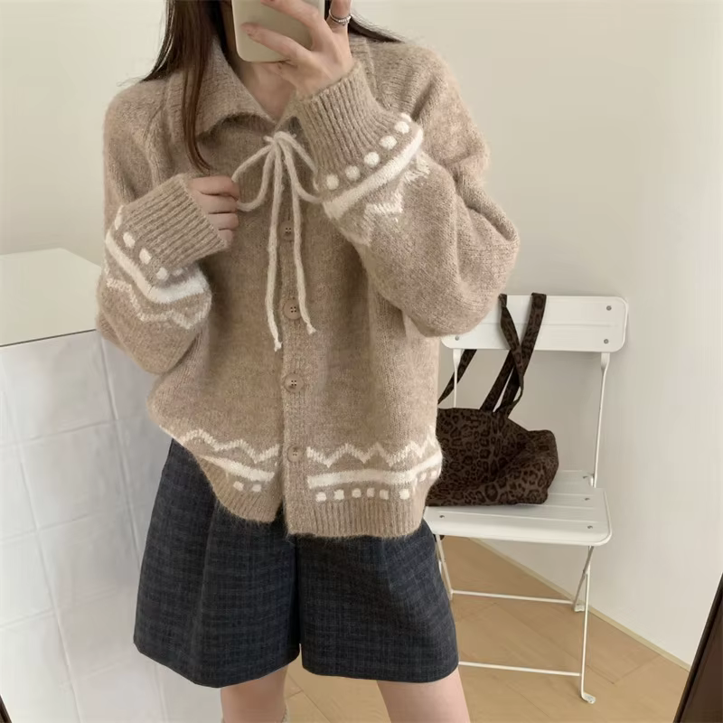 Cardigan en tricot pour femme, style décontracté, nouvelle collection automne-hiver, veste rétro à revers