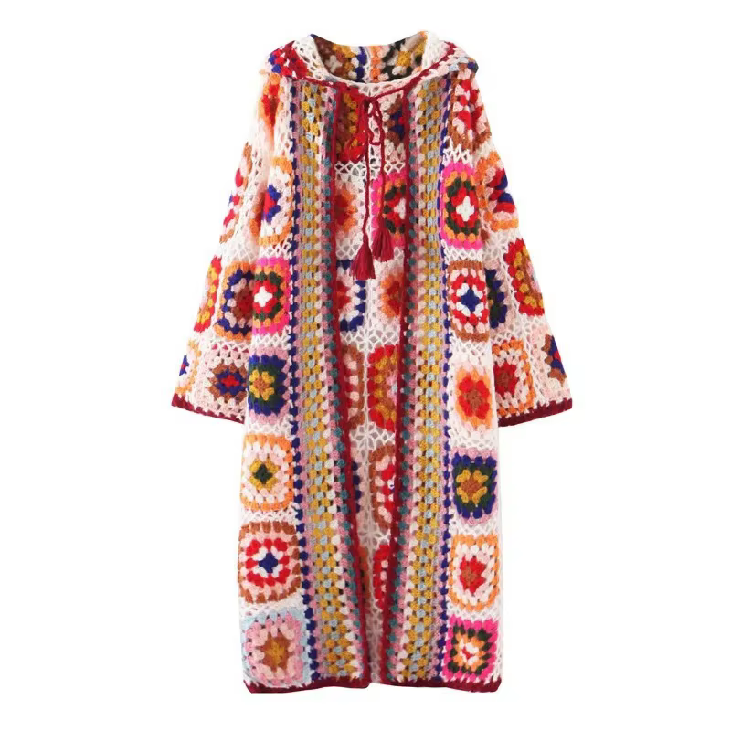 Cardigan à Carreaux Coloré Style Bohème pour Femme