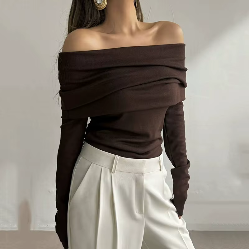 Pull en tricot élégant à col bateau pour femme