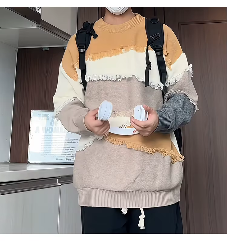 Pull en patchwork de laine de luxe haut de gamme pour hommes, pulls Harajuku coréens, pulls optiques chauds pour hommes, pulls de Noël pour hommes, automne et hiver