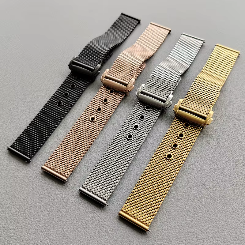 Bracelet de montre milanais en maille pour montre Omega Seamaster 007, métal haut de gamme en acier inoxydable avec fermoir pliant papillon 20mm 22mm