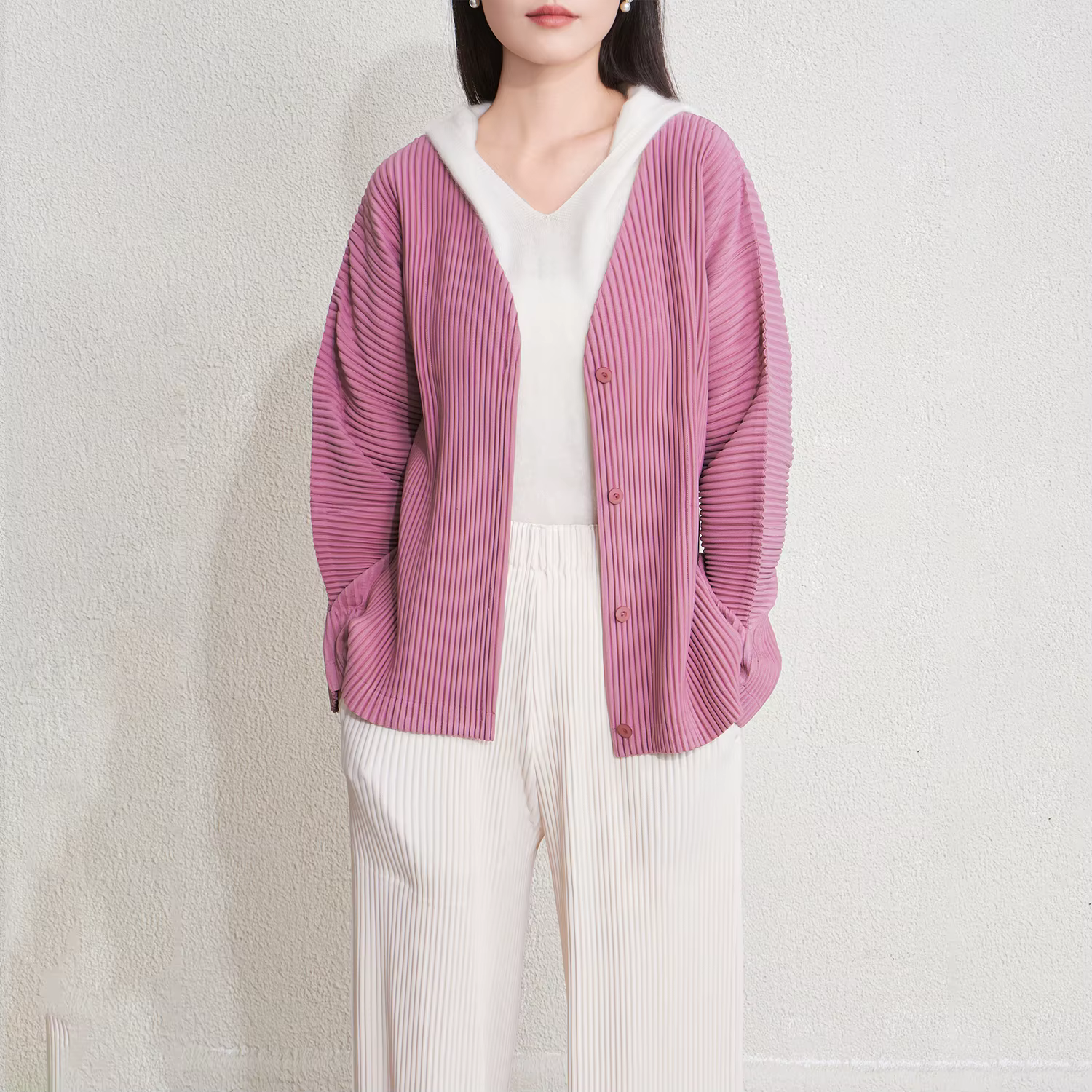 Miyake Cardigan plissé 2025 automne nouveau bouton avant ample à manches longues décontracté tricot vêtements