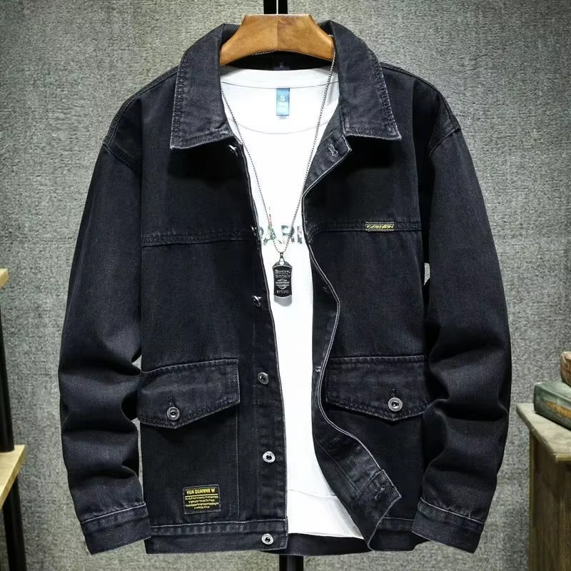 Vestes en jean cargo pour hommes, manteau en jean noir, vêtements à bas prix, tissu à bord, designer élastique, style coréen G, automne