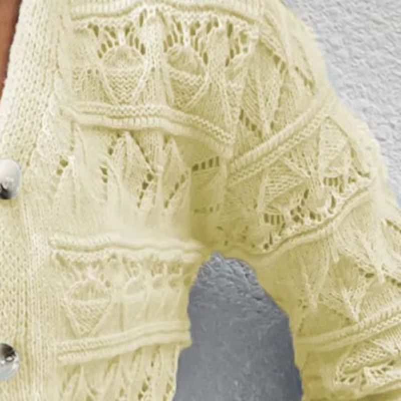 Cardigan en maille marron à col en V ajouré pour femme