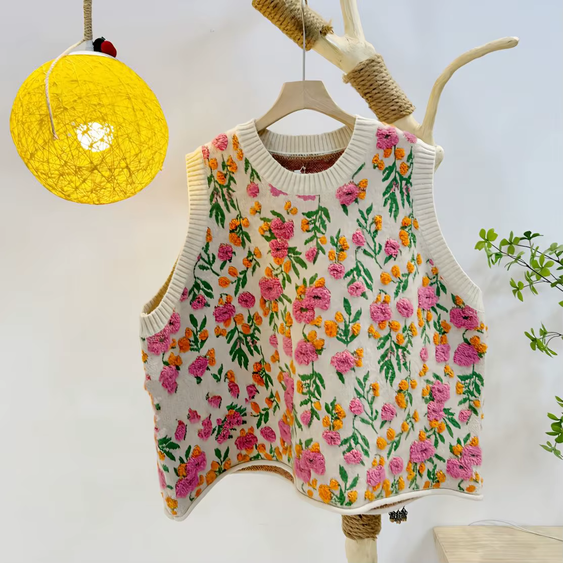 Style coréen rose fleur de pêcher tricoté gilet pour les femmes mode
