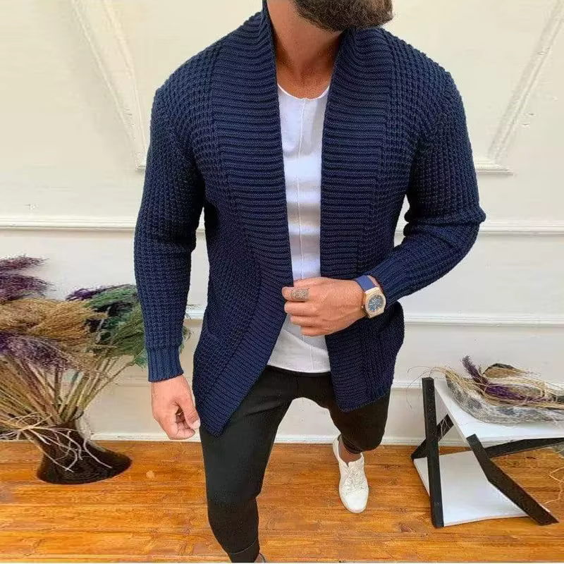 Nouveaux hommes tricoté Sweatercoat Long Cardigan mode pull décontracté veste hommes tricot Trench manteau automne Streetwear Cardigan homme
