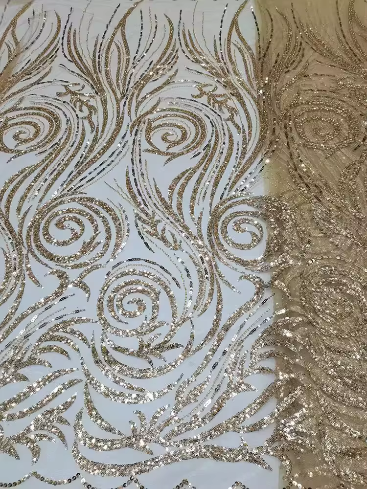 Tissu de maille de dentelle de perle de bulle, tissu brodé de paillettes de tube de perle de vague, nouveau