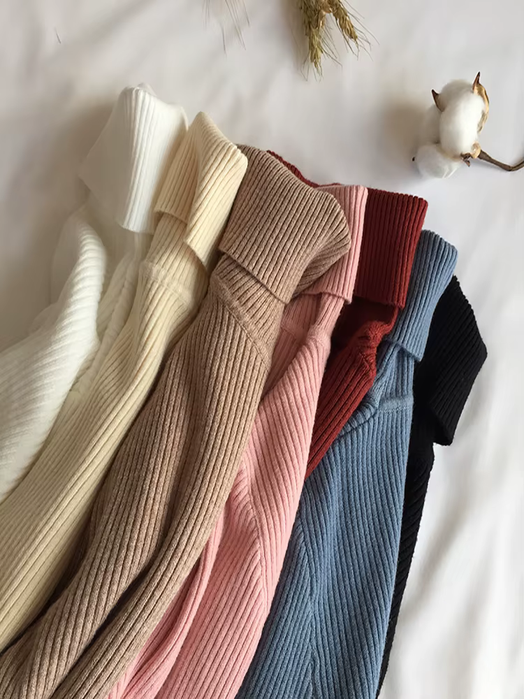 Pull tricoté côtelé épais pour femme