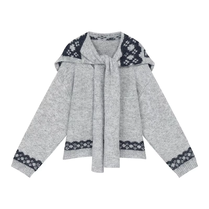 ELFSACK Y2K Design solide graphique col marin noeud pull pour les femmes
