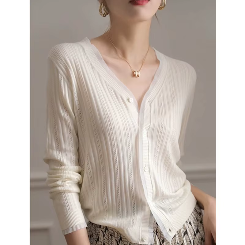 Cardigan Emperoe Goat en cachemire à col en V en dentelle pour femme, élégant et confortable, printemps et automne, occasion spéciale, bureau, cadeau surprise