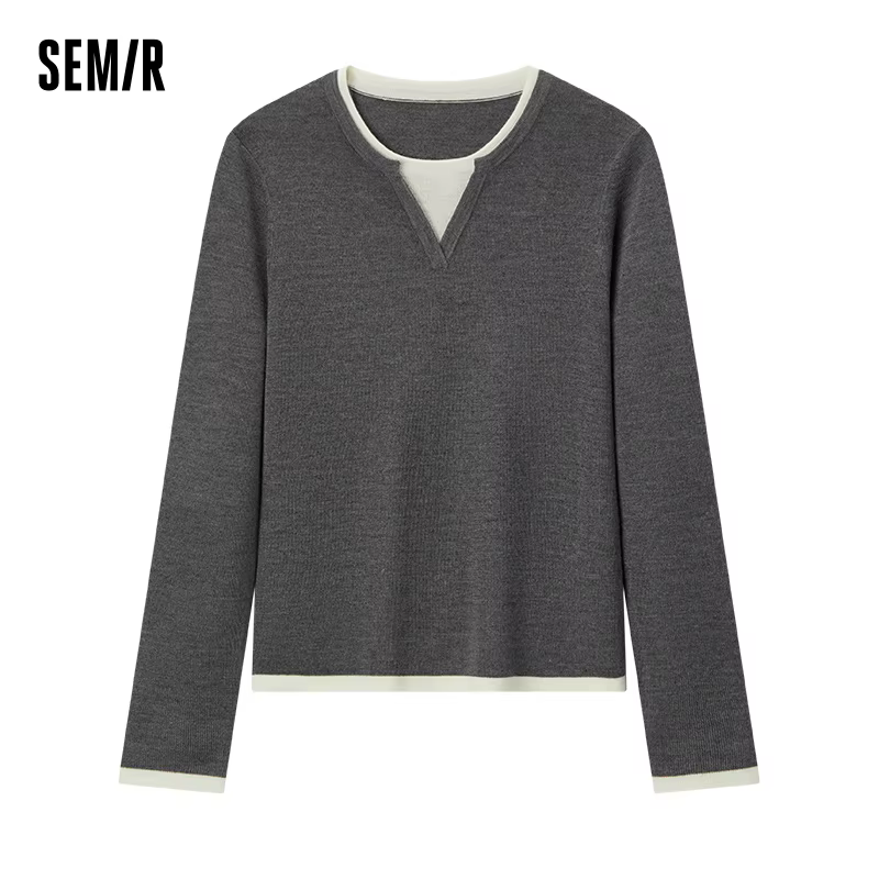 Semir tricoté pull femmes laine contenant col rond coupe ajustée tempérament 2025 hiver NewColorblock