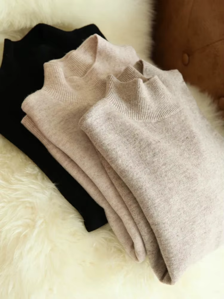 Automne hiver chic bas chandails femmes mode col roulé Pull mince à manches longues tricoté Pulls doux chaud