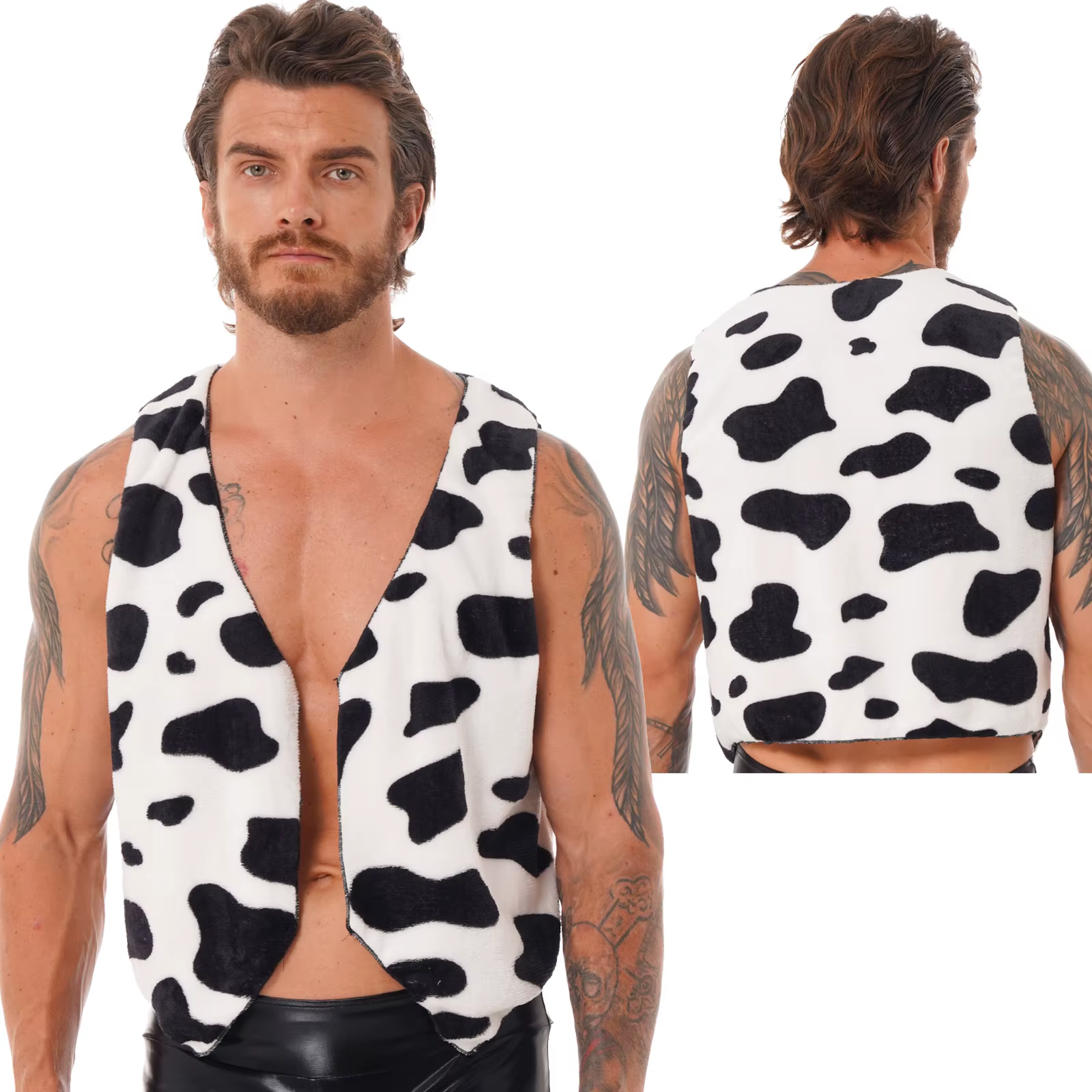 Costume de Cosplay Cowboys occidentaux pour hommes, gilet épais en flanelle imprimé vache, vêtements de jeu de rôle pour fête de Festival de carnaval d'halloween