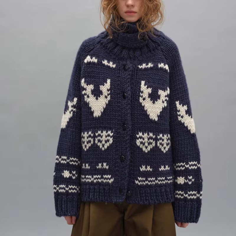 Veste pull à col roulé bleu marine ample pour femme saison froide automne hiver ocassionnels spéciaux