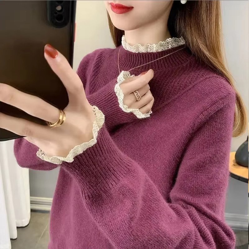 Pull en maille à col roulé pour femme
