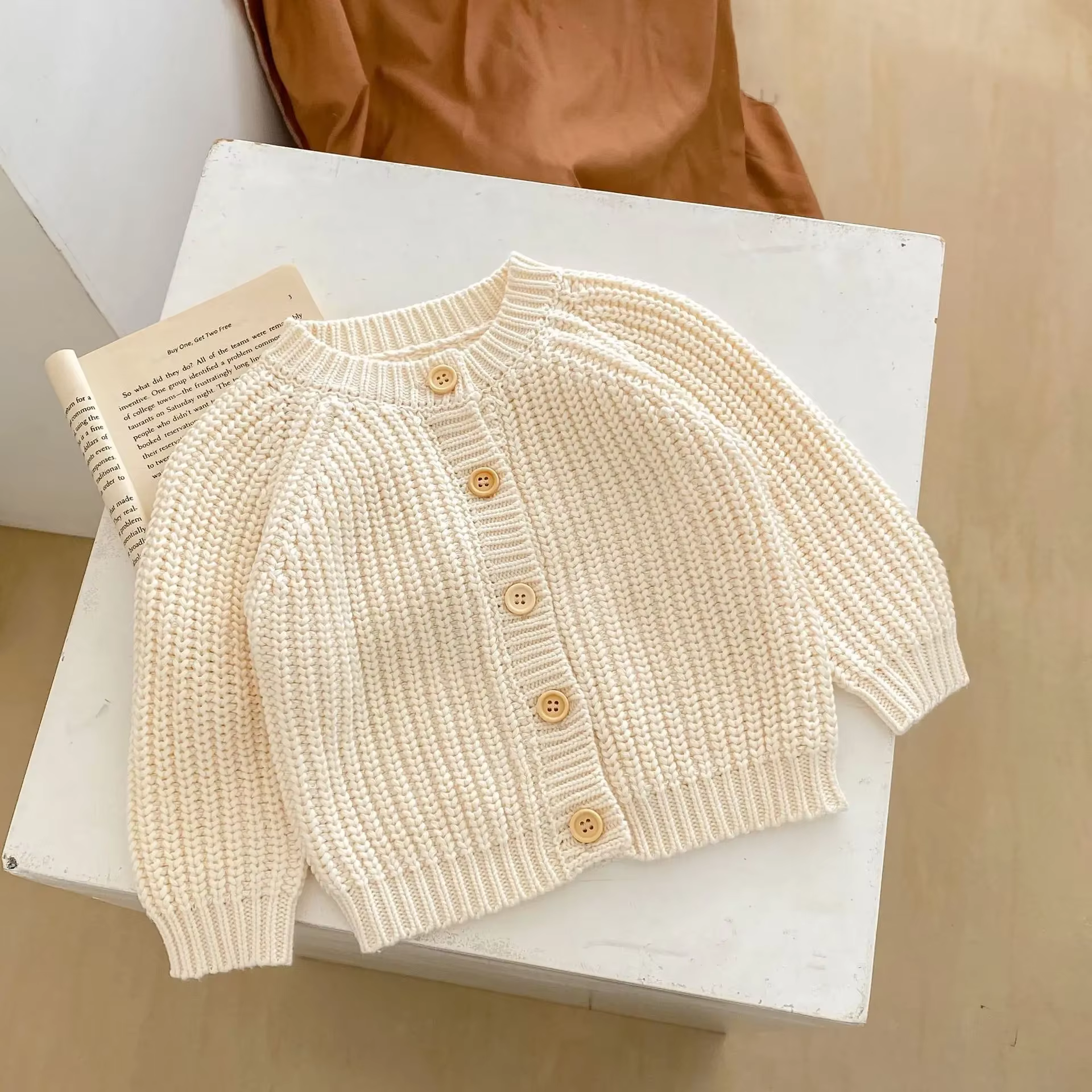 Pull à Manches sulfpour Bébé et Enfant de 0 à 3 Ans, Manteau Beige Solide avec Document, Collection Automne 2024