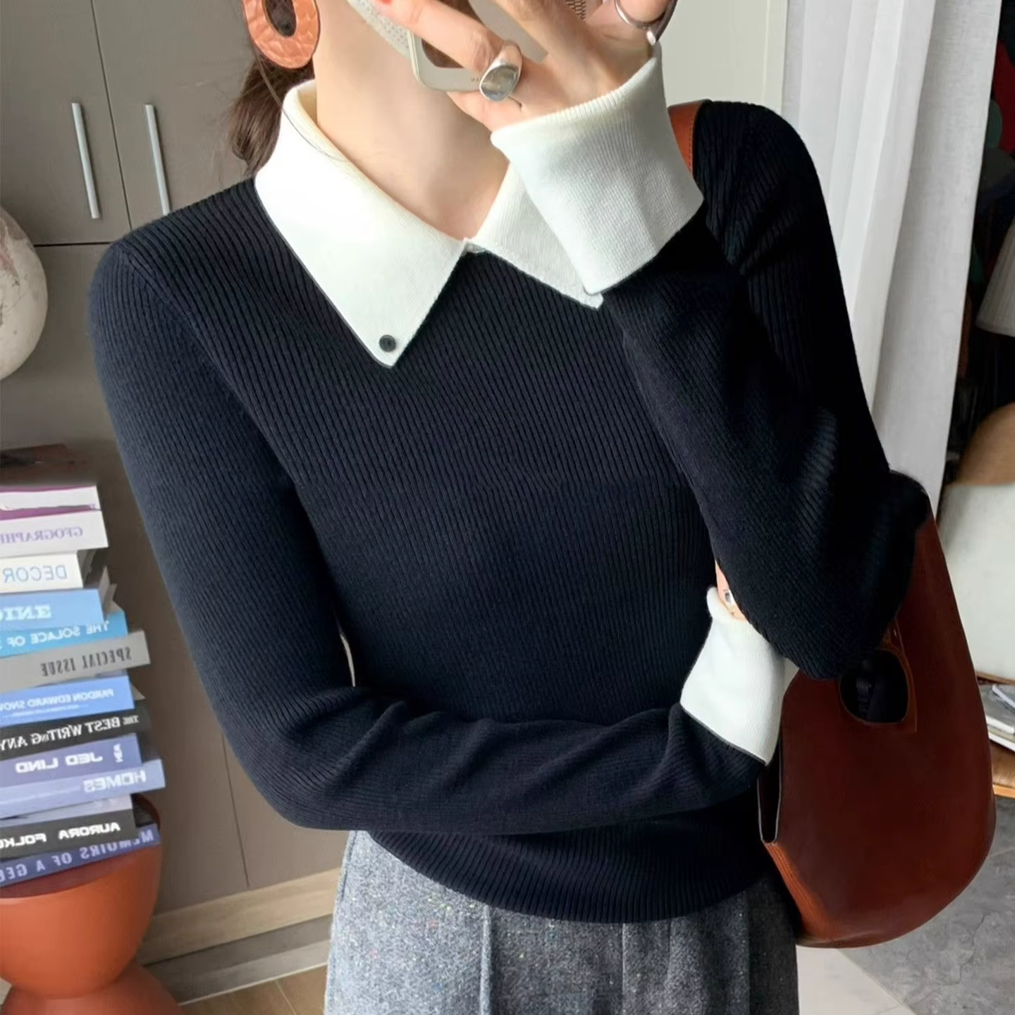 Femmes pull col chaud automne hiver chemises à bascule mode coréenne Kitted pulls à manches longues Slim Fit sous-vêtements