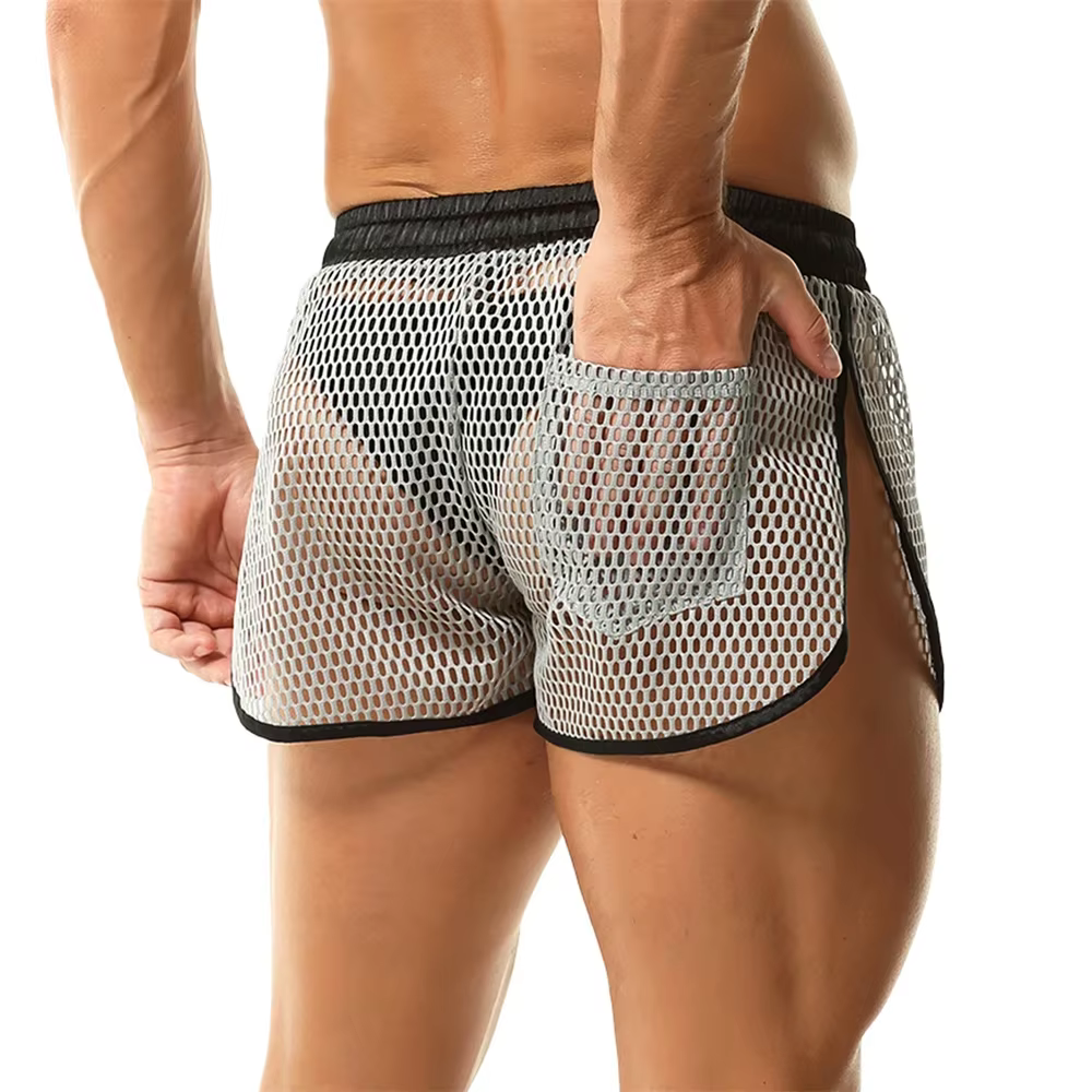 Shorts de sport pour hommes en maille respirante avec fentes latérales, style décontracté, coupe ample, pour la musculation, la course, la plage et la natation