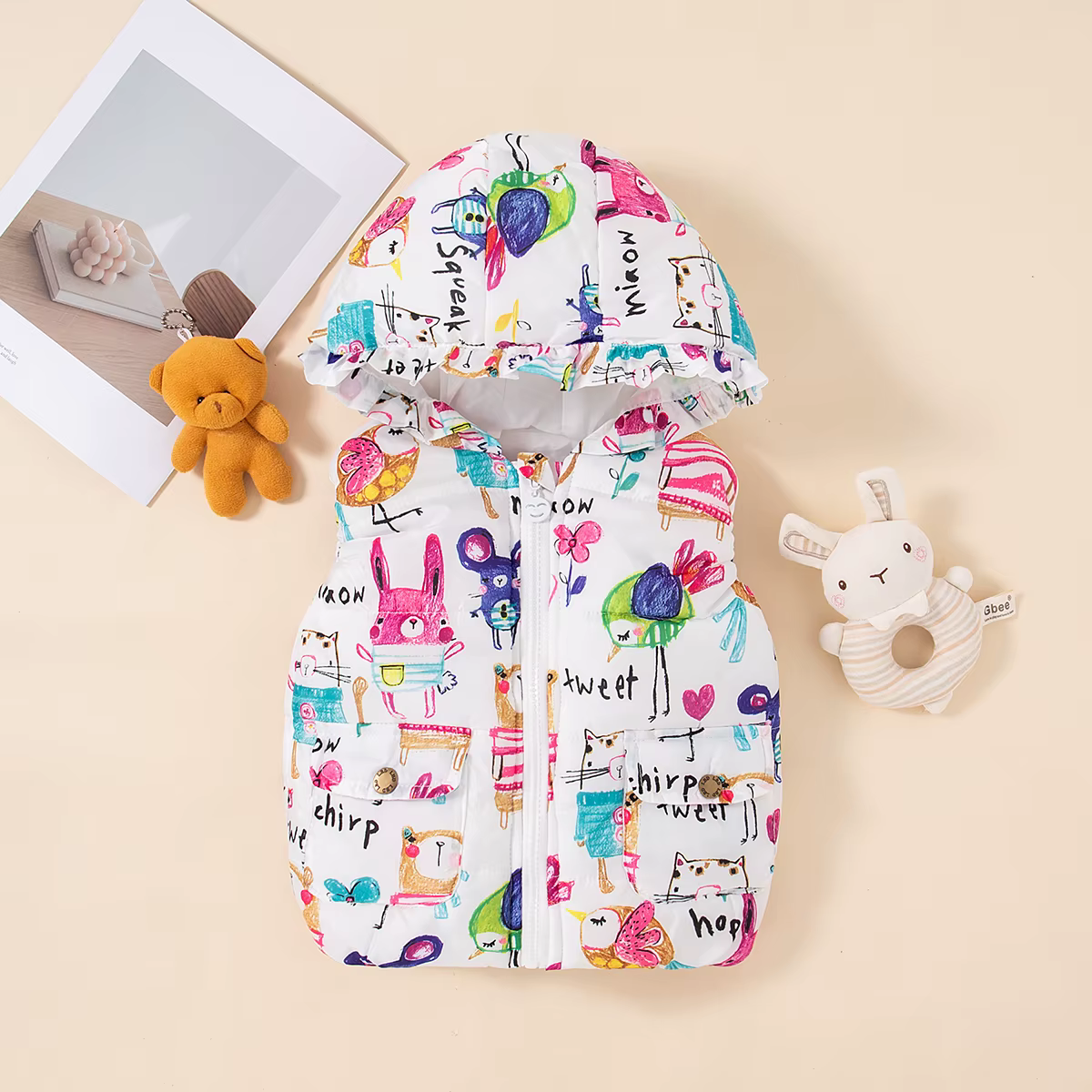 Gilets épais et chauds pour bébé garçon et fille, vêtements d'hiver à capuche avec graffitis colorés pour enfants de 6 mois à 3 ans, nouvelle collection