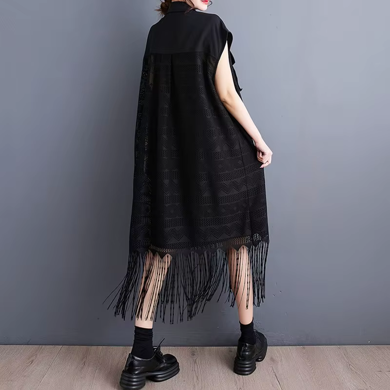 Sans manches maille dentelle surdimensionné vintage nouveau dans les robes pour les femmes décontracté ample longue chemise d'été robe vêtements élégants 2025
