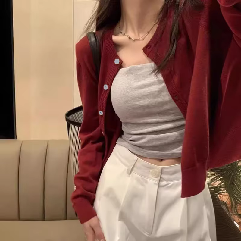 Pull cardigan rouge pour femme