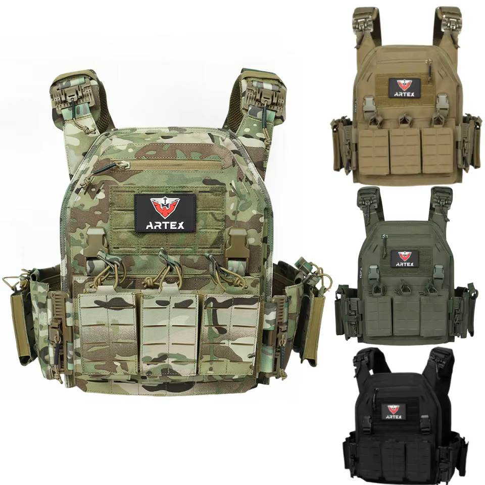 Gilet tactique porte-plaque de Paintball, tissu 1000D, porte-plaque à dégagement rapide, plaque découpée au Laser avec Triple pochette pour magazines 