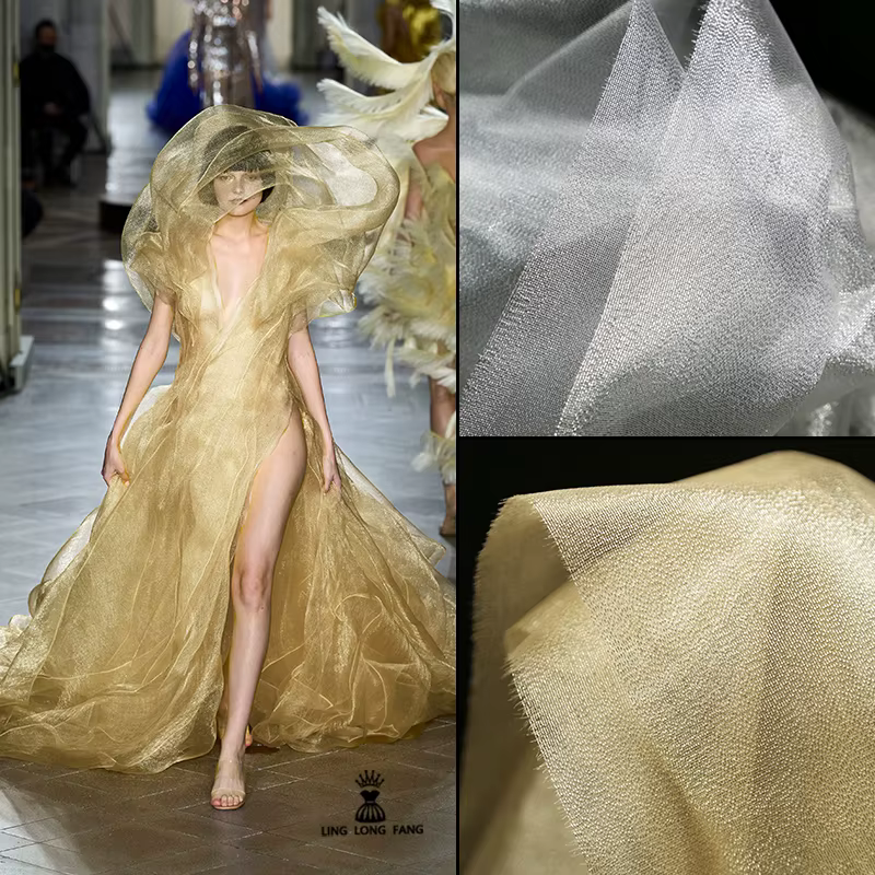 Tissu en maille rigide or et argent, décoration de Bouquet de scène, modélisation de robe Poncho, tissu de créateur