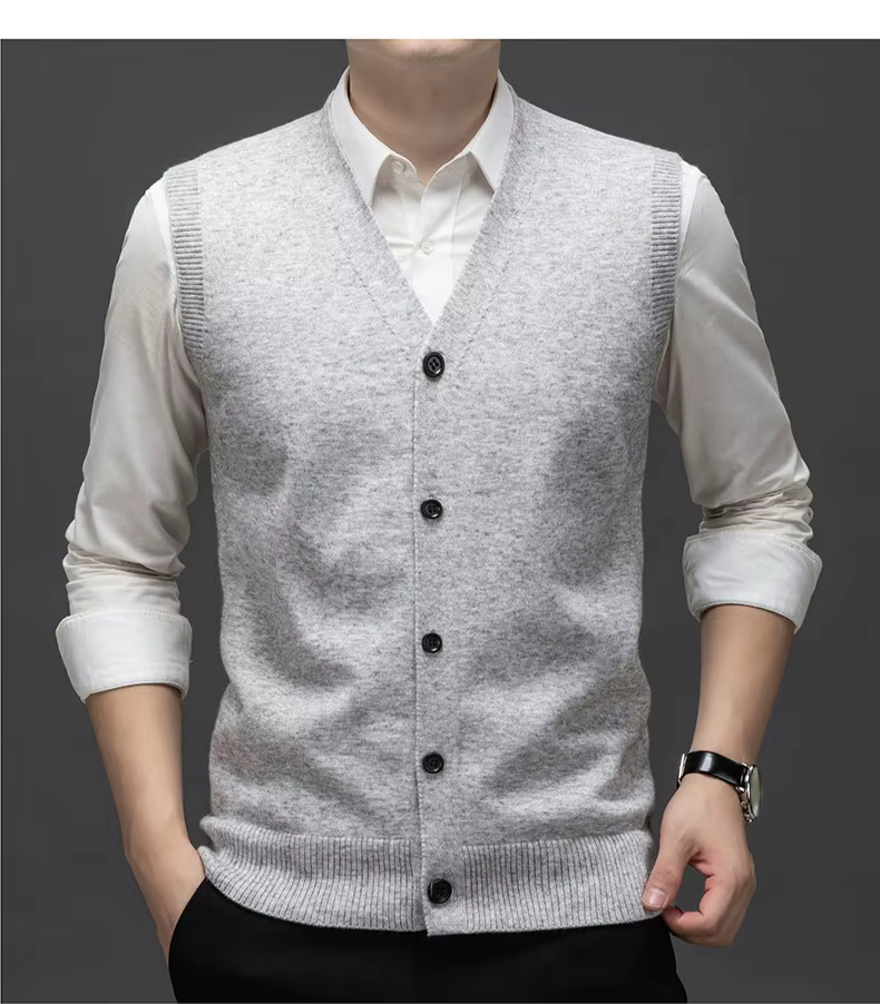 Gilet décontracté en jacquard doux pour homme, haut tricoté chaud sans manches à col en V, gilet pull multicolore automne-hiver pour jeunes et hommes d'âge moyen