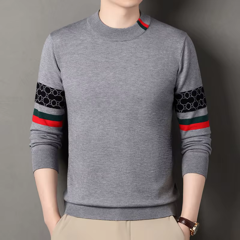Fashion personnalité jacquard tricot pull luxe marque designer nouveau décontracté doux léger confort hommes col rond Hauts