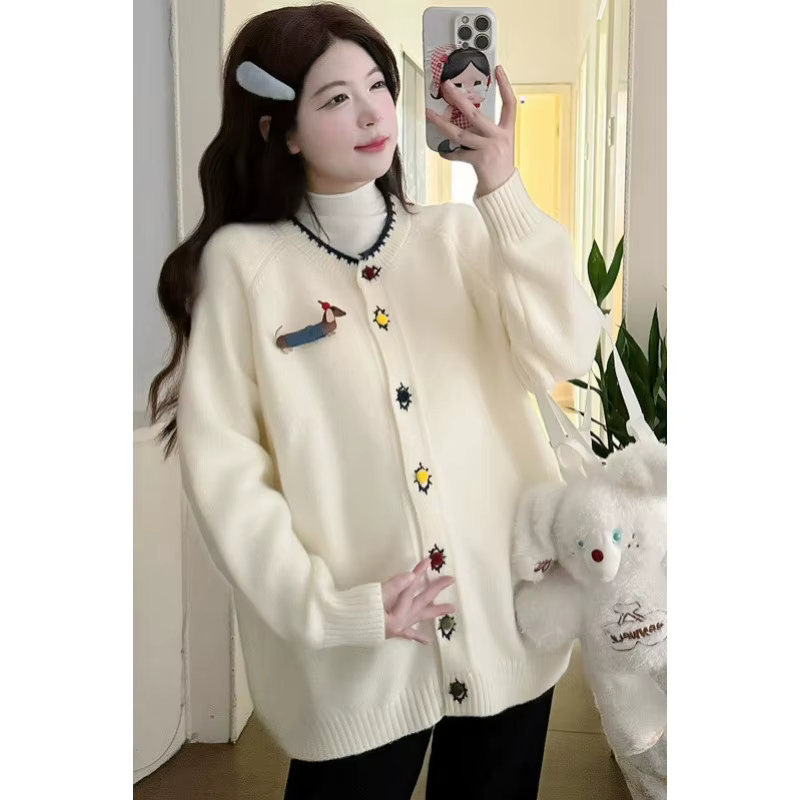 Cardigan de maternité printemps automne mignon doux confortable brodé chien de dessin animé pour femmes enceintes occasions spéciales