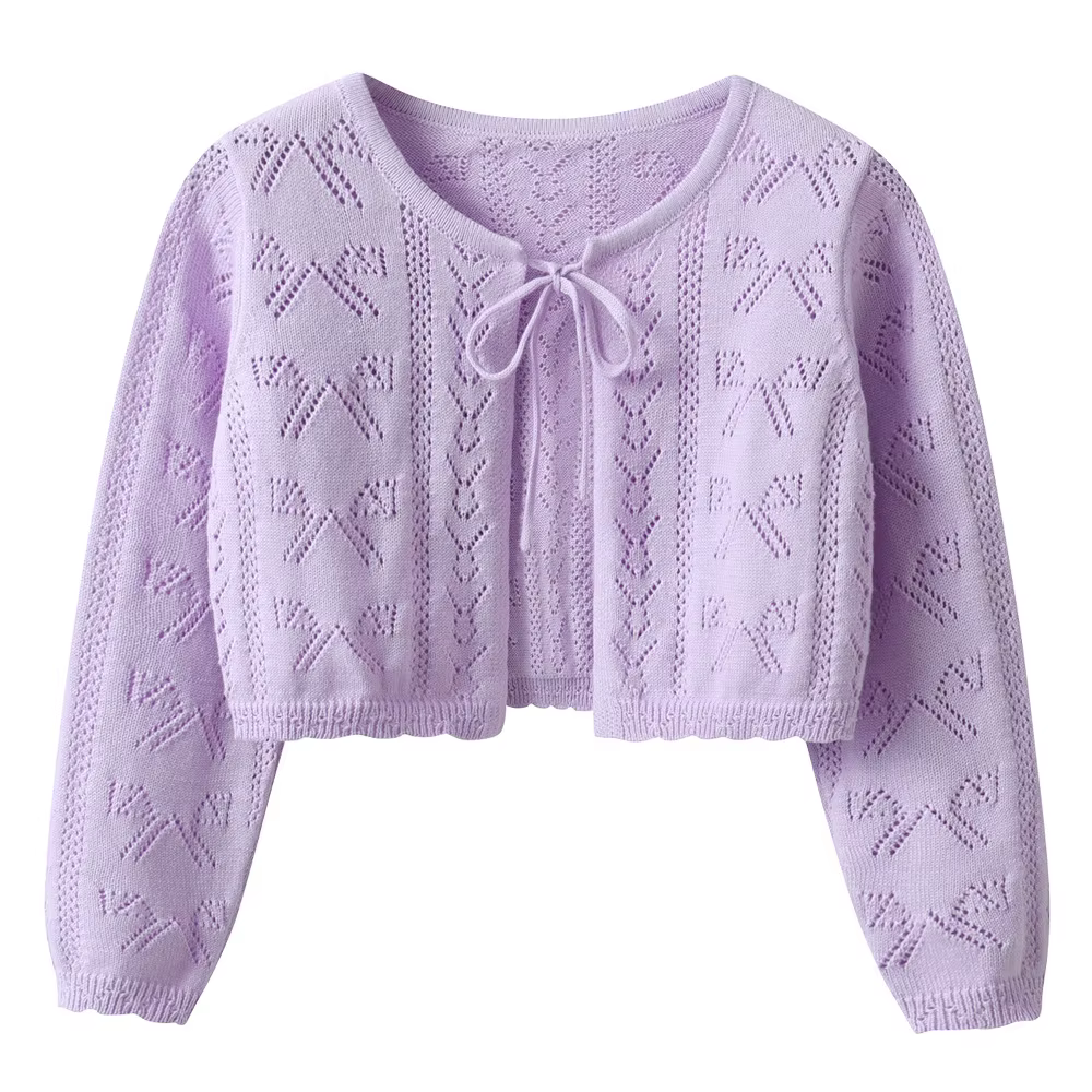 Pull en tricot avec nœuds et rubans pour filles