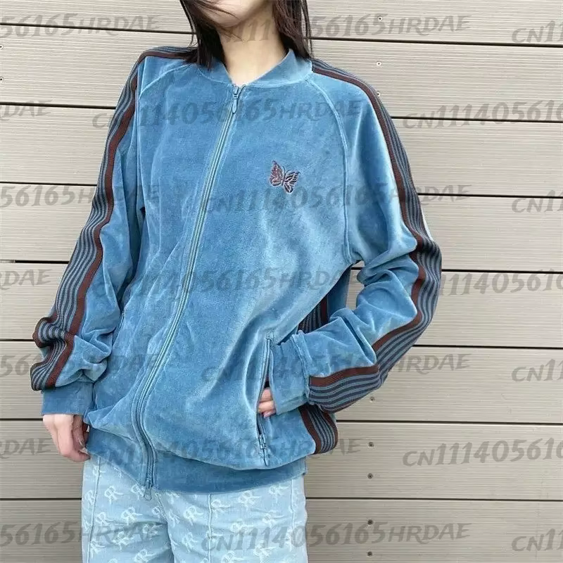 Veste en velours brodée, vêtements de sport pour hommes et femmes, coupe standard, manches longues, fermeture éclair, vêtements d'extérieur tendance JK