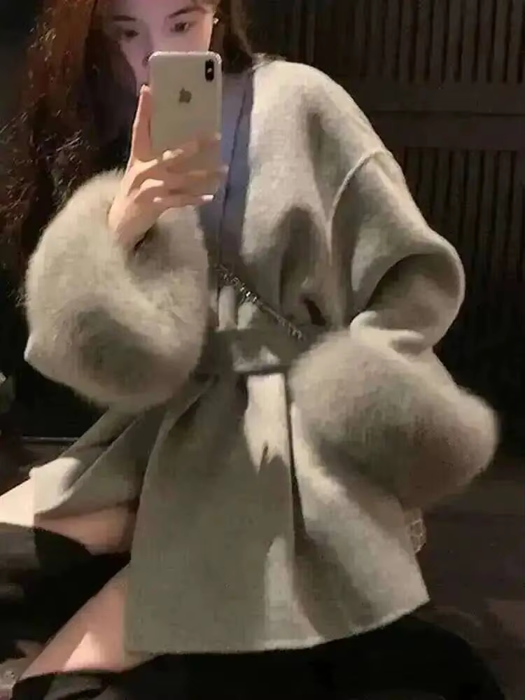 Manteau en laine à manches longues pour femme