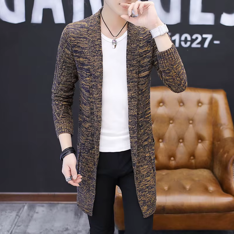 Cardigan X-Long pour Homme, Pull Solide, Manteau de Printemps et d'Automne